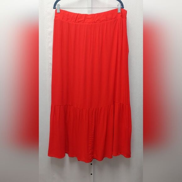 Gibson Look Tiered Belted Gauzy Midi Skirt Sz L Red NEW - Picture 4 of 11